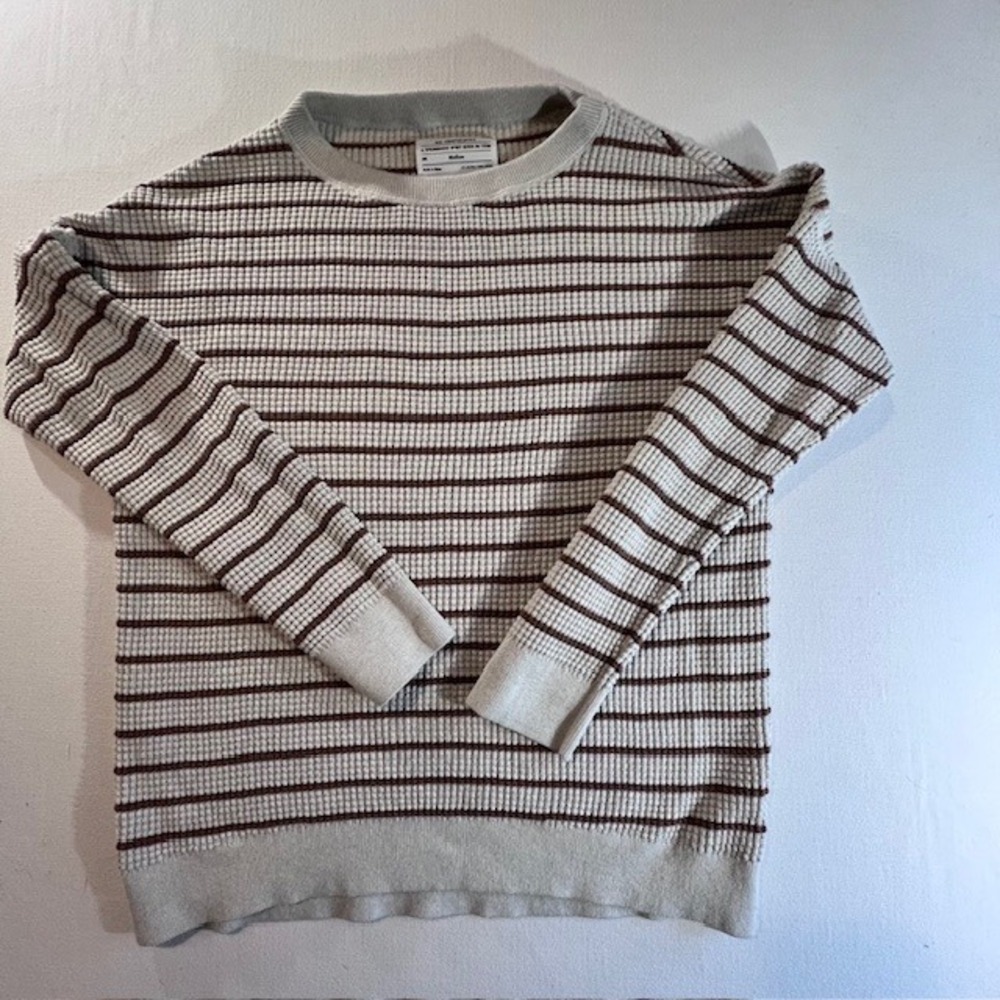 REI Co-op Waffle Knit Sweater Women M Medium Oatmeal Brown Striped Outdoorsy